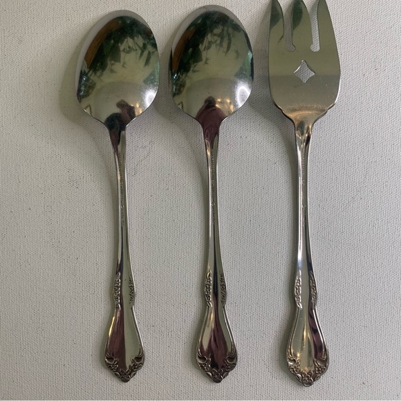 3 Pc SERVING SET Wm A Rogers Deluxe Stainless MANSFIELD AMADEUS Oneida Ltd 8.5" - Picture 2 of 12